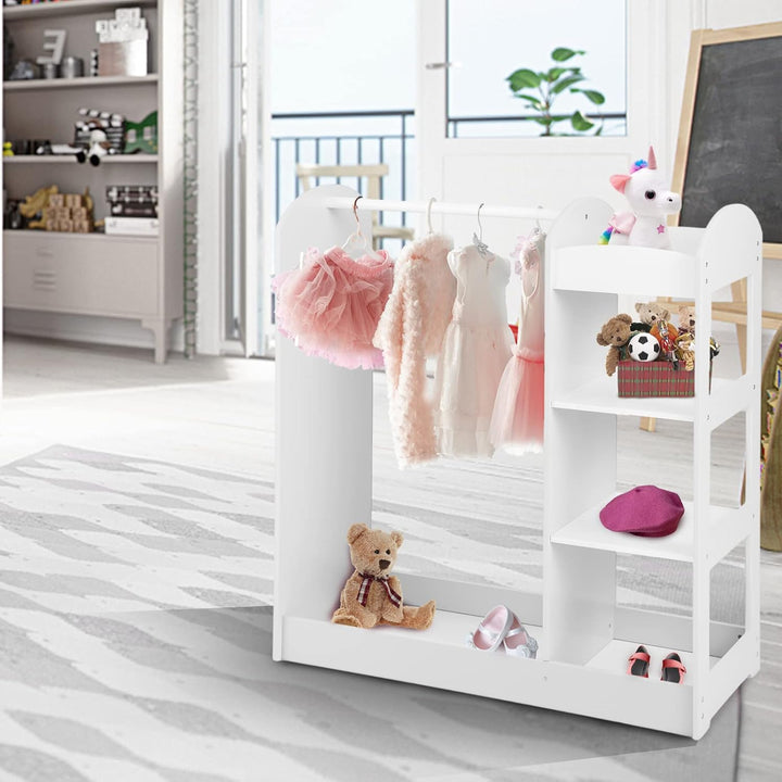 GOPLUS Kindergarderobe mit Spiegel, Kleiderständer mit 4 offenen Regalen & Kleiderstange, Garderobe