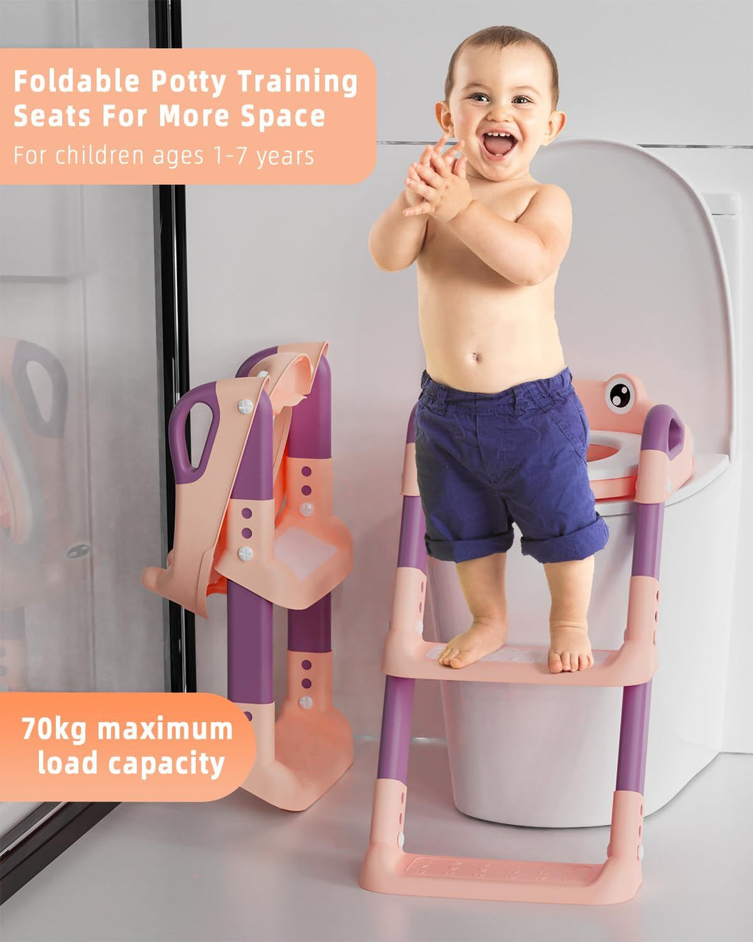 Toilettensitz Kinder mit Treppe, Toilettentrainer für Kinder, WC Sitz mit PU Gepolsterter, Höhenvers