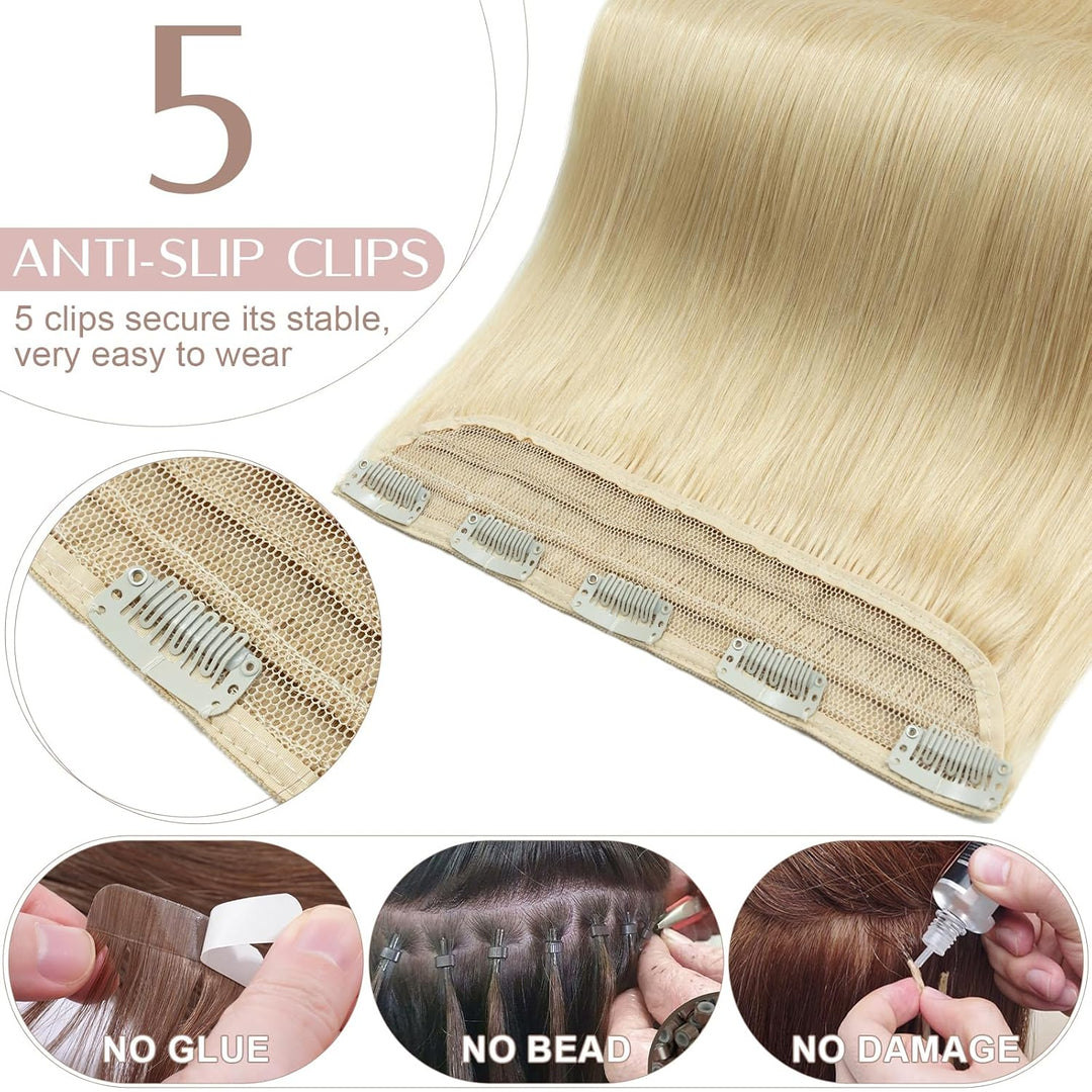 SEGO Haarteil Clip in Extensions Echthaar DICKER Haarverlängerung 1 Tresse 5 Clips Human Hair Glatt