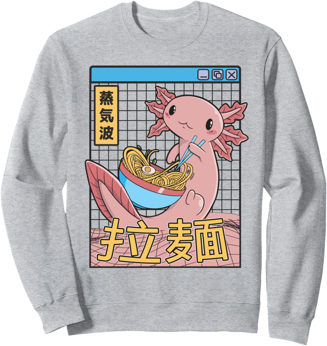 Axolotl Essen Ramen Japan Style Otaku Kinder Vaporwave Anime Sweatshirt