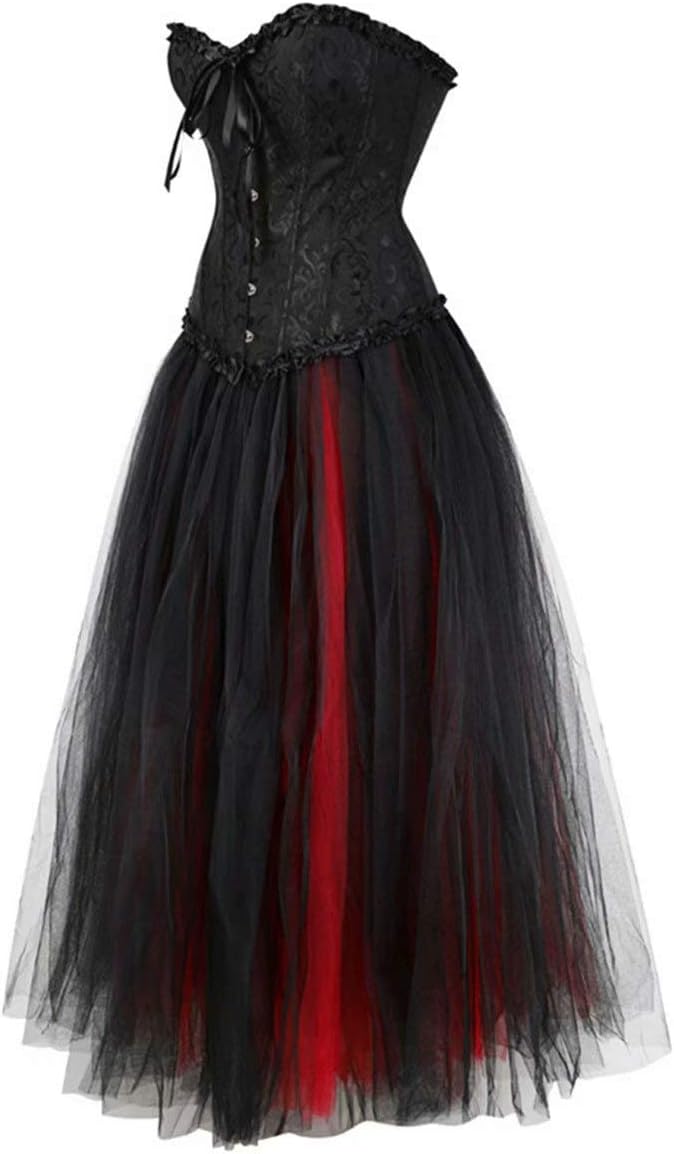 Jutrisujo korsett kleid long tutu elegant Burlesque Corsage Top Corsagenkleid Spitze Rock set Damen