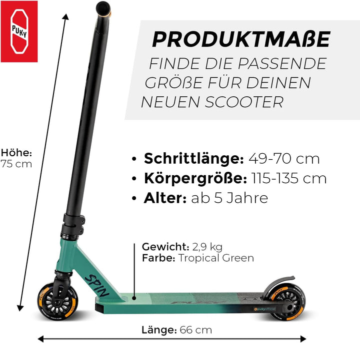 PUKY Spin | Hochwertiger Roller für Kinder 5+ | One Piece Bar Aluminium-Lenker | 100mm PU Rollen | L