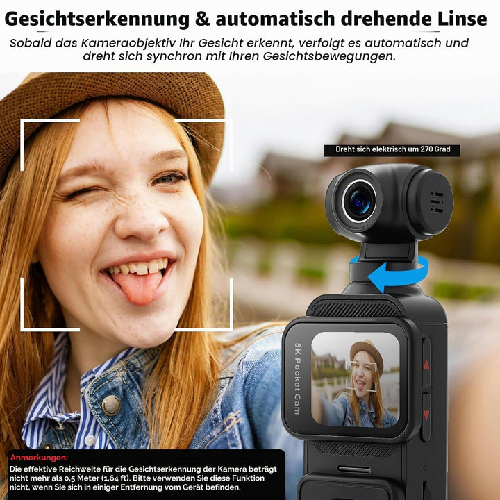 ydi 5K Bodycam Vlog Kamera mit Touchscreen, Körperkamera POV WLAN Pocket Action Cam mit Elektrisch 2