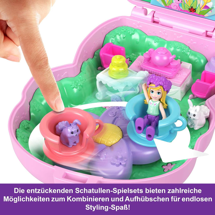 Polly Pocket Puppen und Spielset, Teeparty-Häschen-Schatulle, Spielzeug für unterwegs mit 1 kleinen
