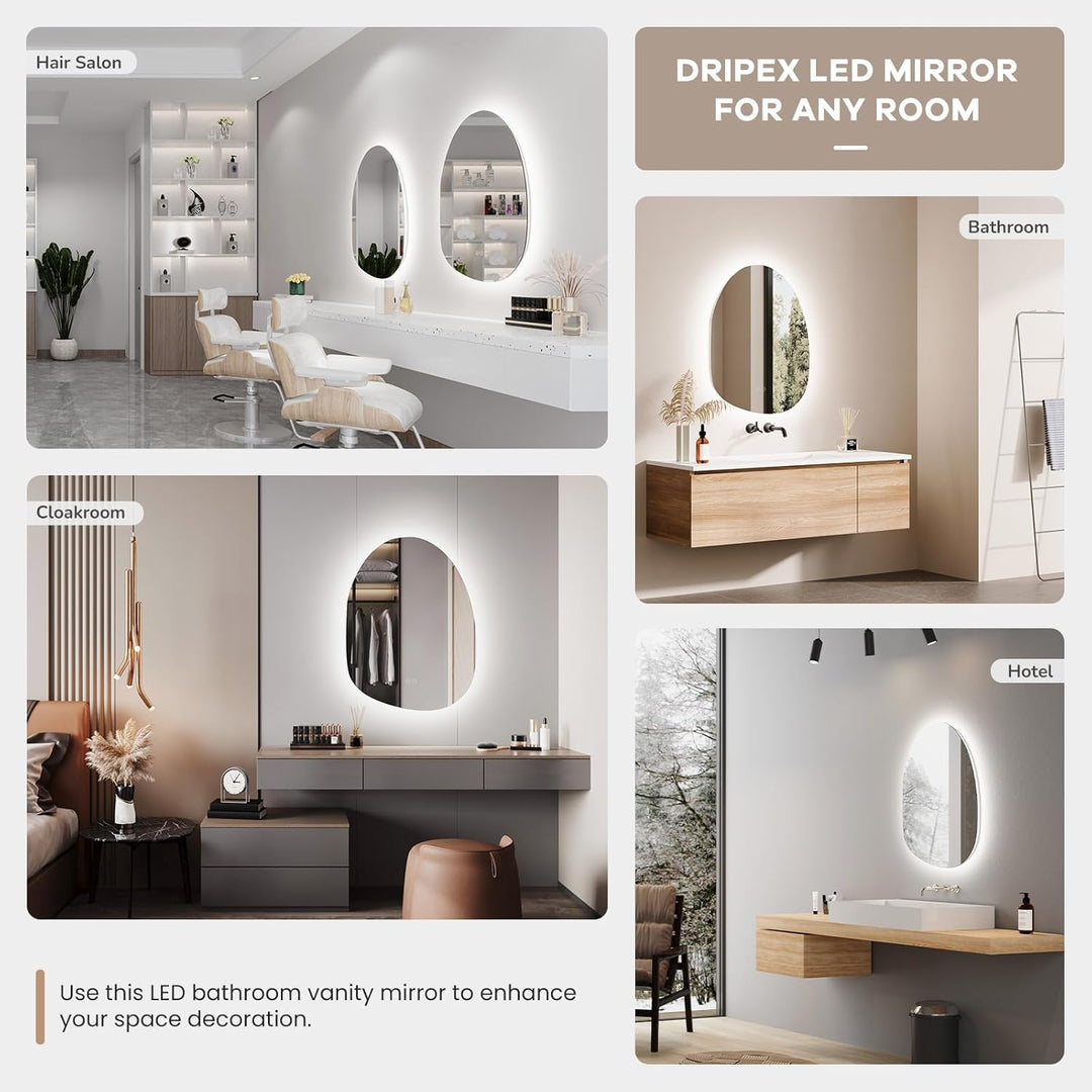 Dripex Badezimmerspiegel Led Badspiegel, Asymmetrisch, Touch-Schalter, Dimmbar, 3 Lichtfarbe Einstel
