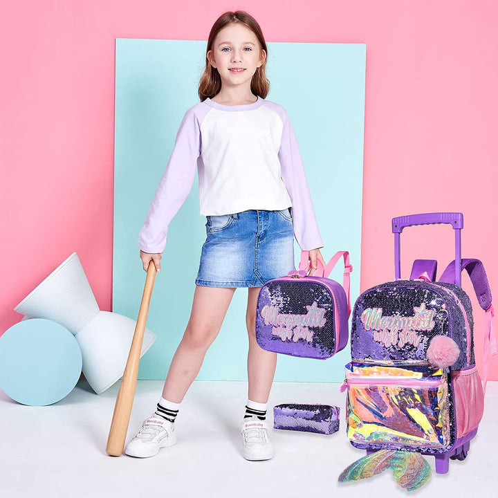 Schulranzen Kinder Rollrucksack für Mädchen Gepäck Rollen 16" Reiserucksäcke Violett-yuwei, Violett-