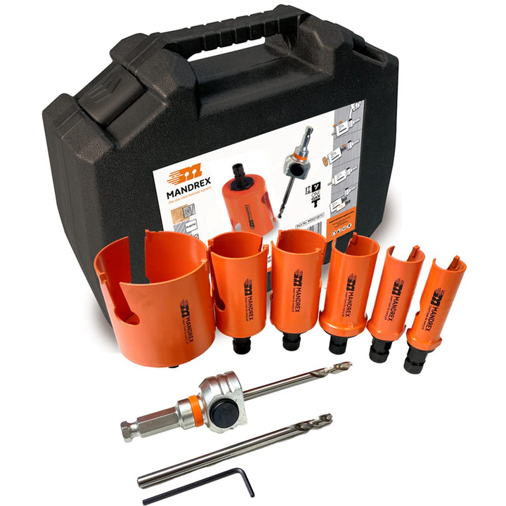 Mandrex | Lochsägen Set MHSE1001S SuperXcut 10-teilig Hartmetallzähne mit 60 mm Schnitttiefe für Hol