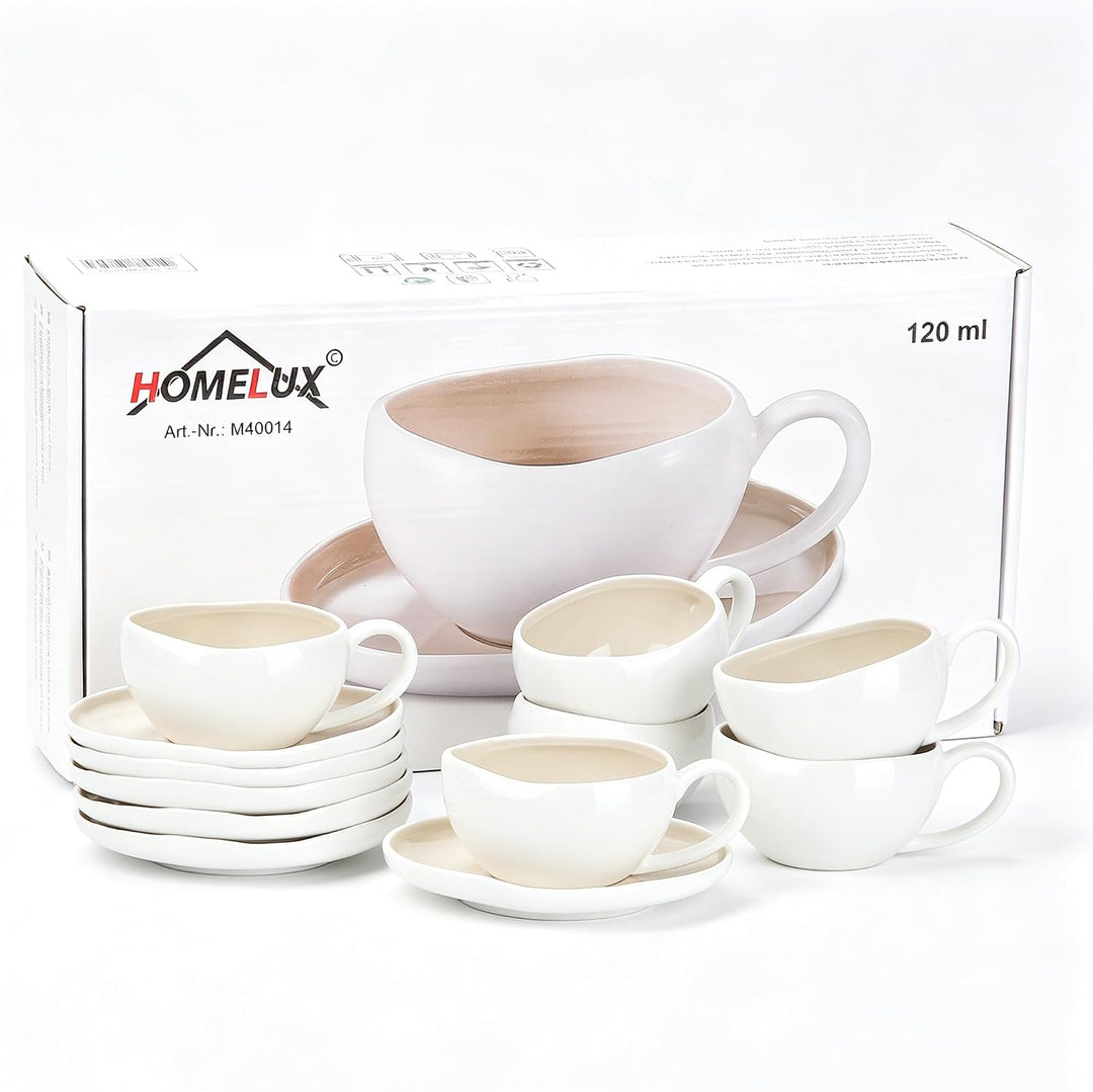 HOMELUX Espressotassen Set 6-Teilig mit Untertasse, 120ml Keramik,Hellbeige | Kaffeetassen Mit Unter