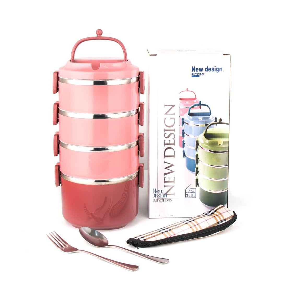 SANQIAHOME 4 Schichten Mehrschichtige stapelbare Edelstahl-Lunchbox,Auslaufsicher,rosa Rosa 4 Schich
