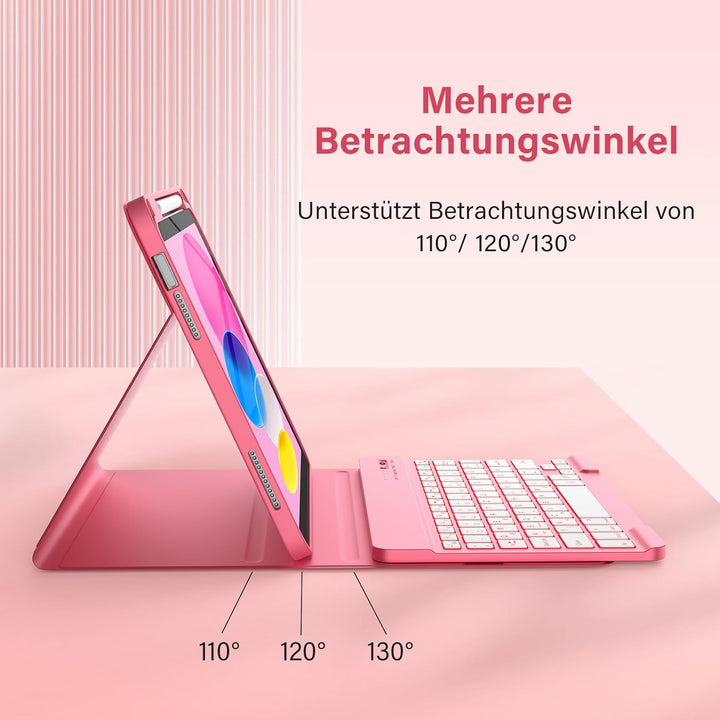 KBCASE Hülle mit Tastatur für iPad A16 11/10 Generation(11 Zoll 2025/10.9 Zoll 2022), 7 Farbige Bele