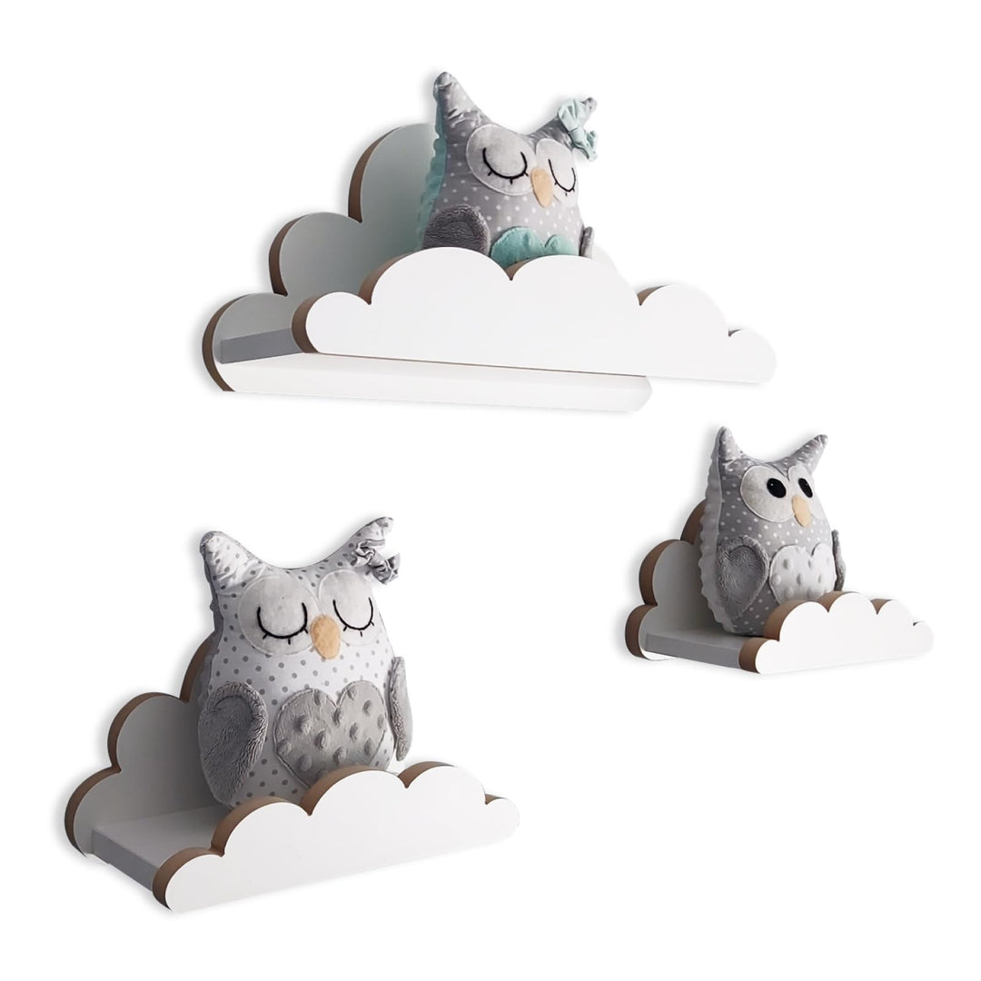 3er Set Wandregal Kinderzimmer Weiss | Babyzimmer Wolkenregal für Bücher, Spielzeug und Dekoration |