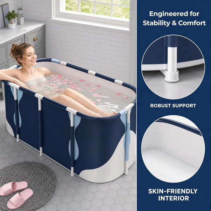Faltbare Badewanne 140x60x50cm, Tragbare Klappbare Badewanne für Erwachsene, Freistehende SPA Soakin
