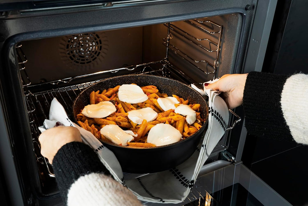 Commichef Runde Kasserolle, Auflaufform, Schwarz, Aluminiumguss, Mit Deckel, 20cm Durchmesser, 2,8 L