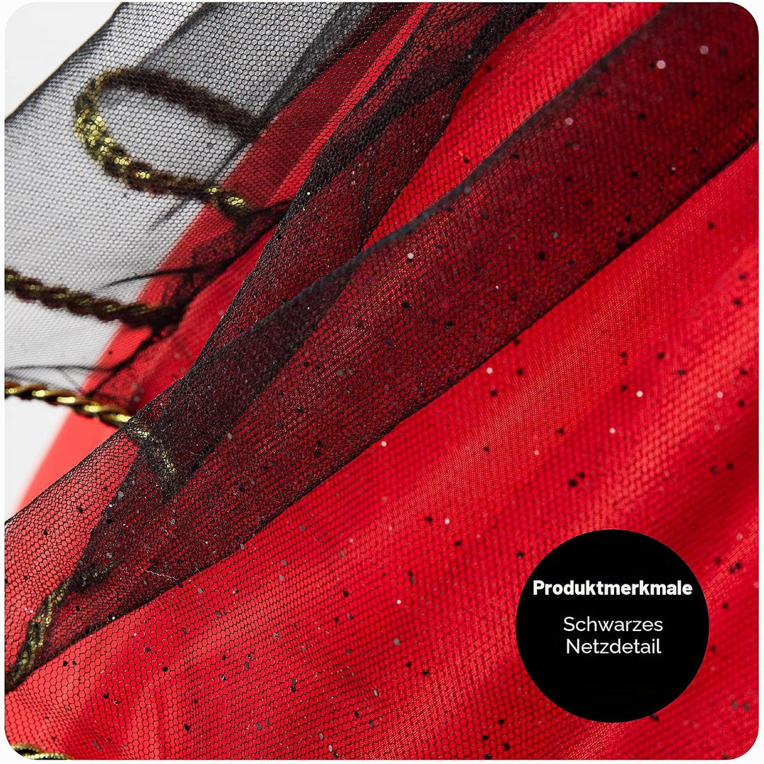 Damen Kostüm Königin der Herzen – X-Large – langes rotes & schwarzes Kleid mit Herzen Dekoration – D