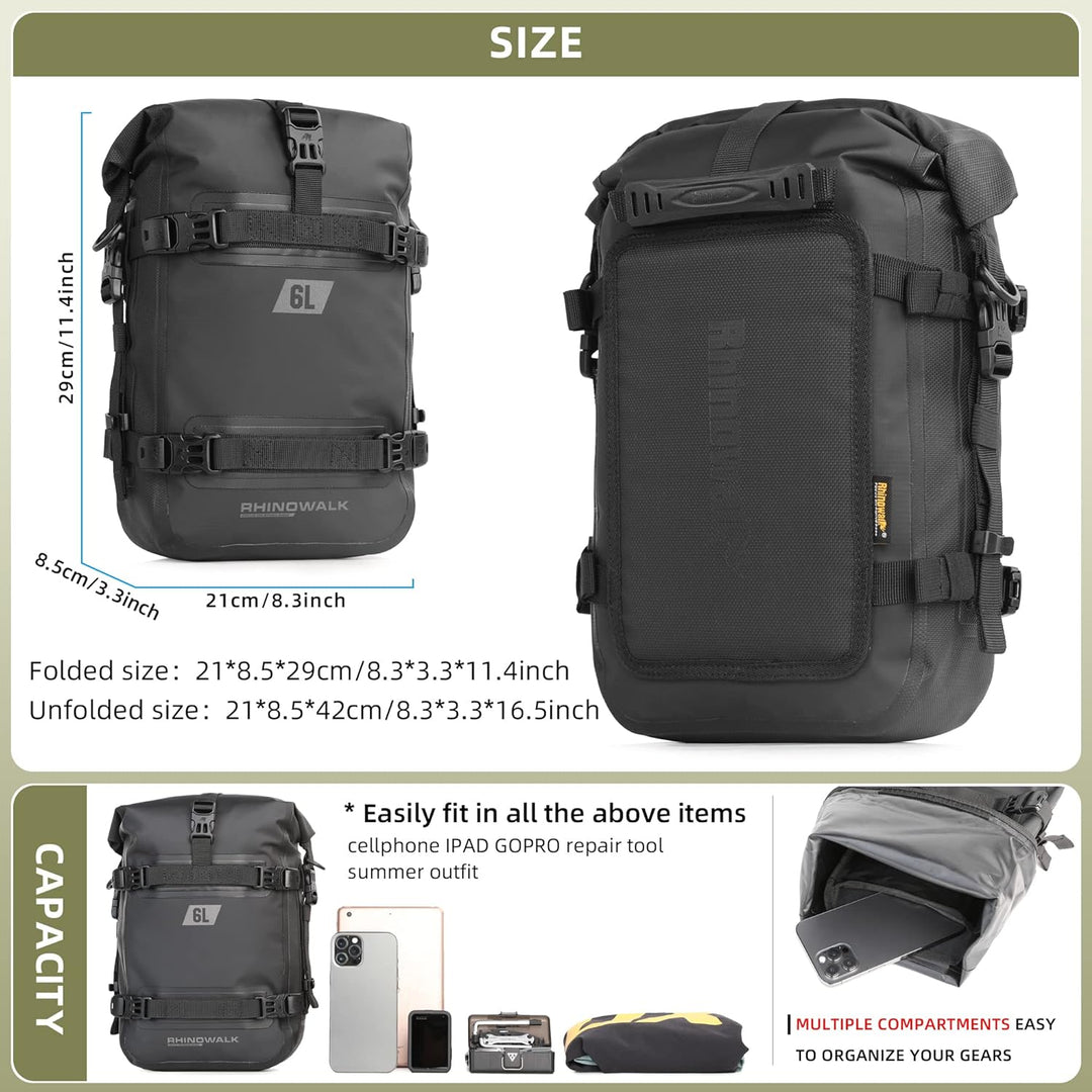 Rhinowalk Motorrad Sturzbügeltasche Wasserdicht 6L Motorradrahmen Tasche für Motorrad Schutzbügel Sa