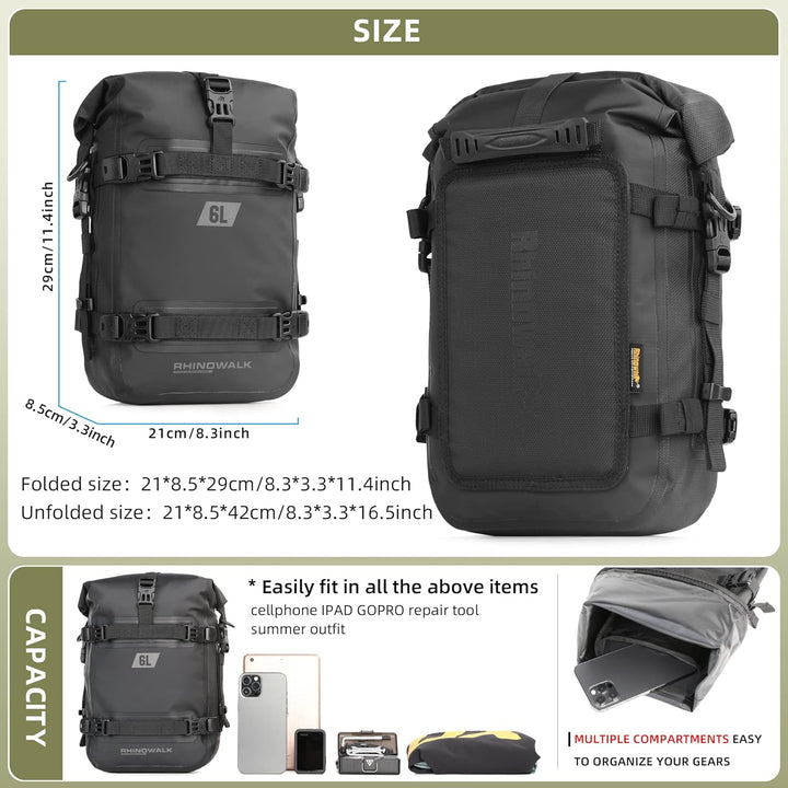 Rhinowalk Motorrad Sturzbügeltasche Wasserdicht 6L Motorradrahmen Tasche für Motorrad Schutzbügel Sa