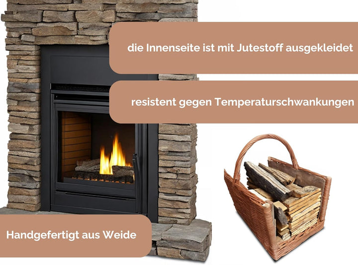 Ogrodzenia Wiklinowe Kleiner Kaminholzkorb 47 x 30 cm Holzkorb für Kaminholz - Design Henkelkorb Gef