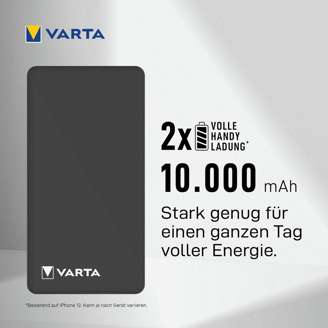 VARTA Power Bank 10000mAh, Powerbank Power on Demand mit 4 Anschlüssen (1x Micro USB, 2x USB A, 1x U