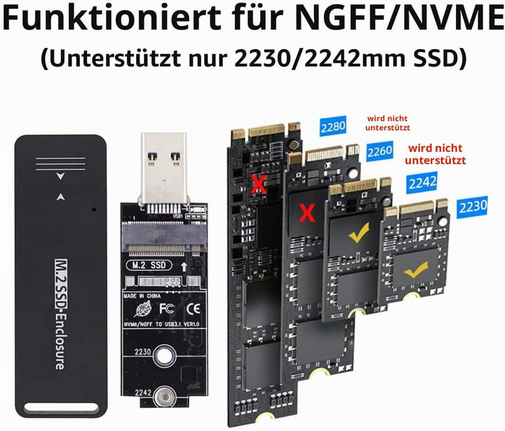 Cablecc USB 3.0 bis 2230 2242 M.2 NVMe M-Key NGFF Sata SSD externe PCBA-Falladapter RTL9210B Chipsat