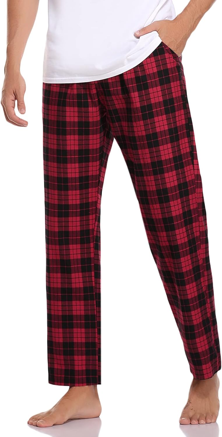Aseniza Herren Schlafanzughose Lang Baumwolle Karierte Schlafhose Pyjamaunterteil Pyjamahose Freizei