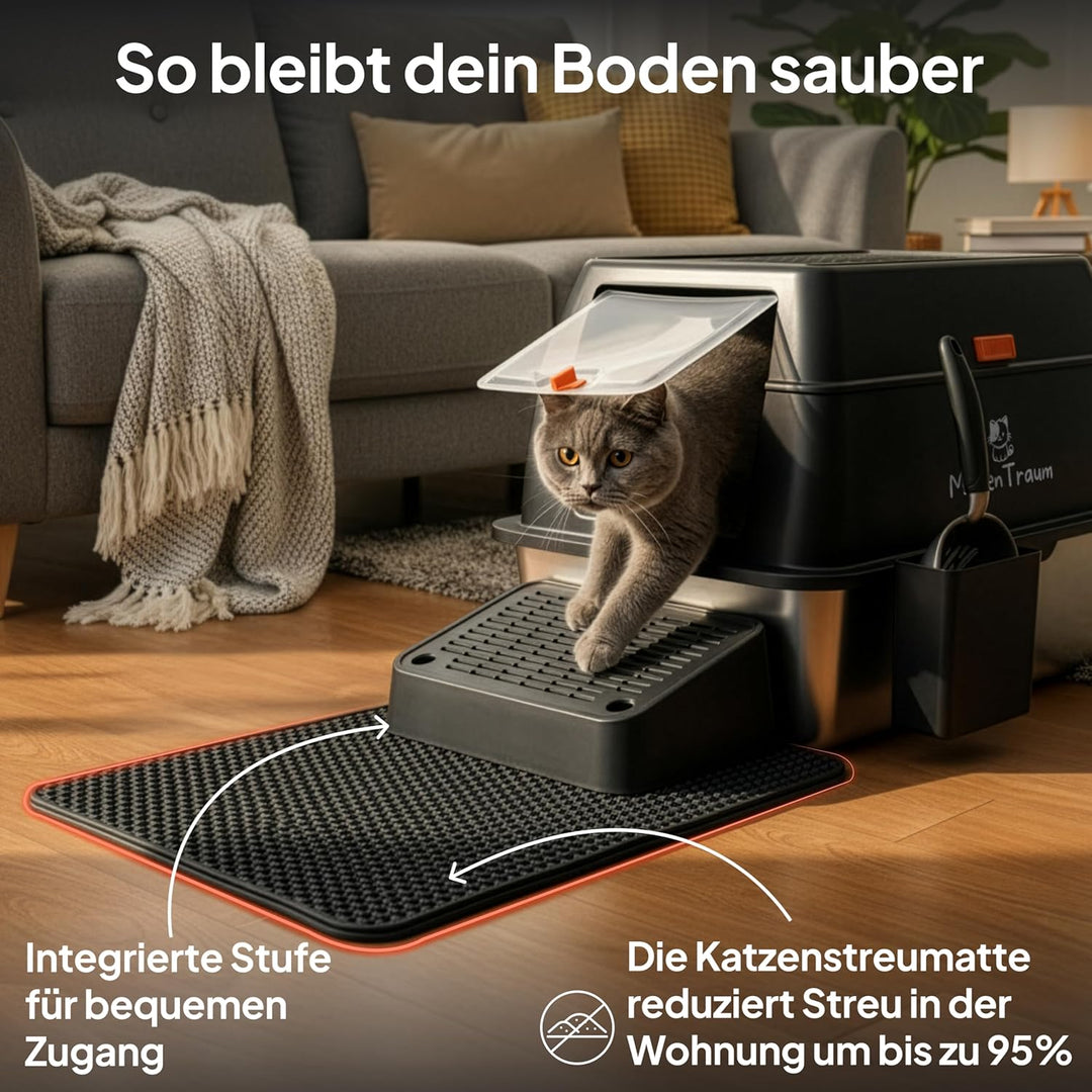 Edelstahl Katzenklo XXL - Grosse Geschlossene Katzentoilette mit Deckel, Premium Schaufel & Ergonomi