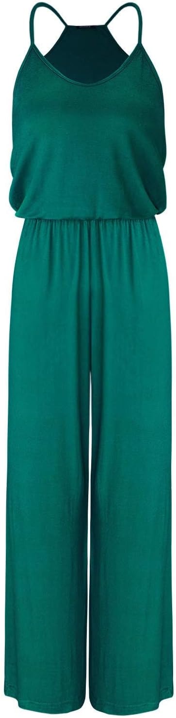 OUGES Damen Sommer Ärmellos Jumpsuit Overall Lang Hosenanzug Casual Playsuit Romper mit Taschen S Gr