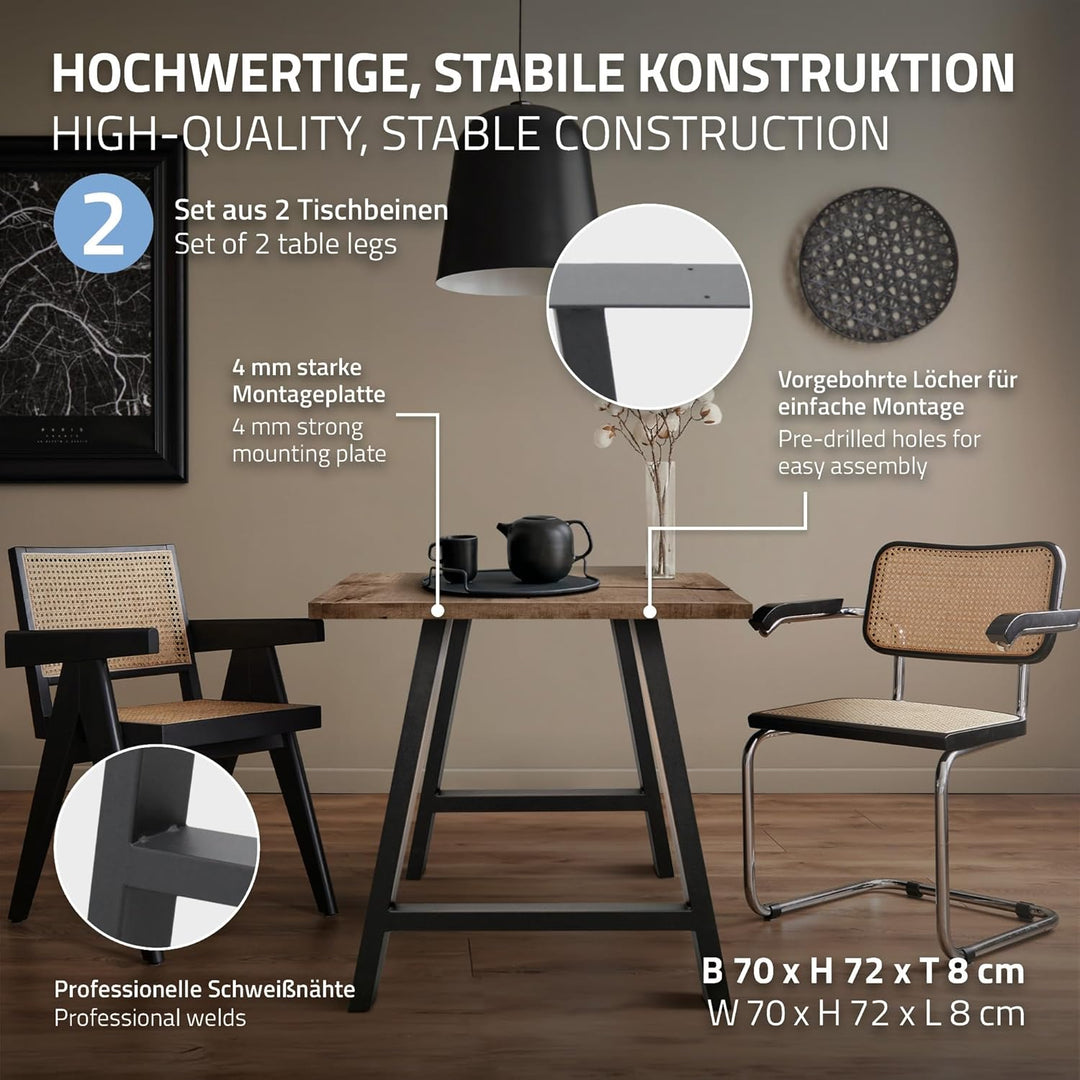 ECD Germany 2X Tischbeine A-Form A-Design, 70 x 72 cm, Anthrazit, aus pulverbeschichtetem Stahl, Ind