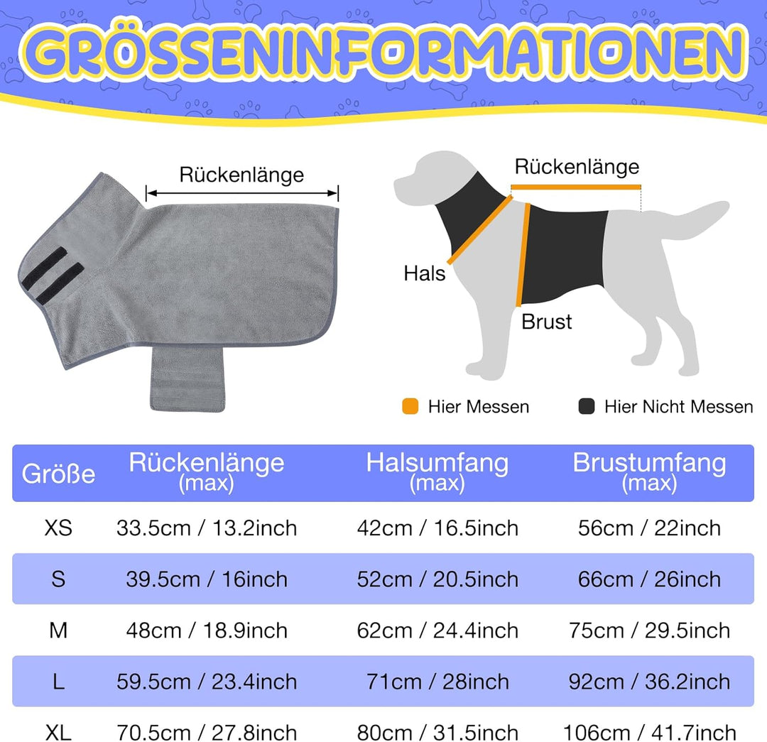 Hundebademantel Extra Saugfähig, Bademantel Hund Schnelltrocknend mit Klettverschluss Mikrofaser Hun