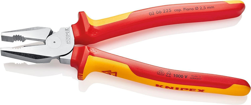 Knipex Kraft-Kombizange verchromt, isoliert mit Mehrkomponenten-Hüllen, VDE-geprüft 225 mm 02 06 225