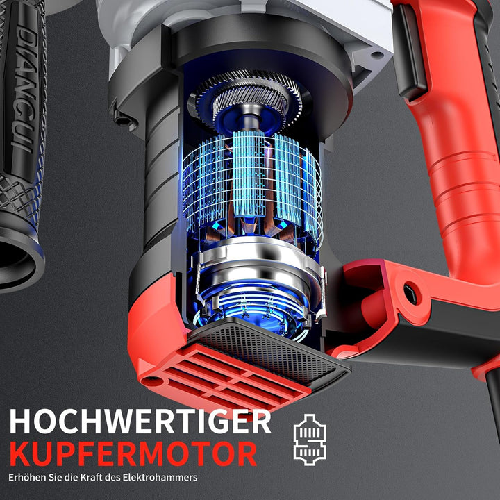 Bohrhammer SDS Plus 1500W, 4 in 1 Funktionen, Anti-Vibrationsgriff und Sicherheitskupplung, Mit Zube