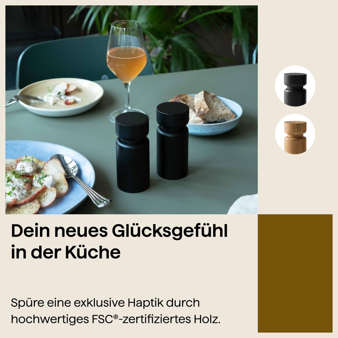 Crushgrind Helsinki Mini Gewürzmühle mit Keramikmahlwerk | 2er Set | Buchenholz | Salz und Peffermüh