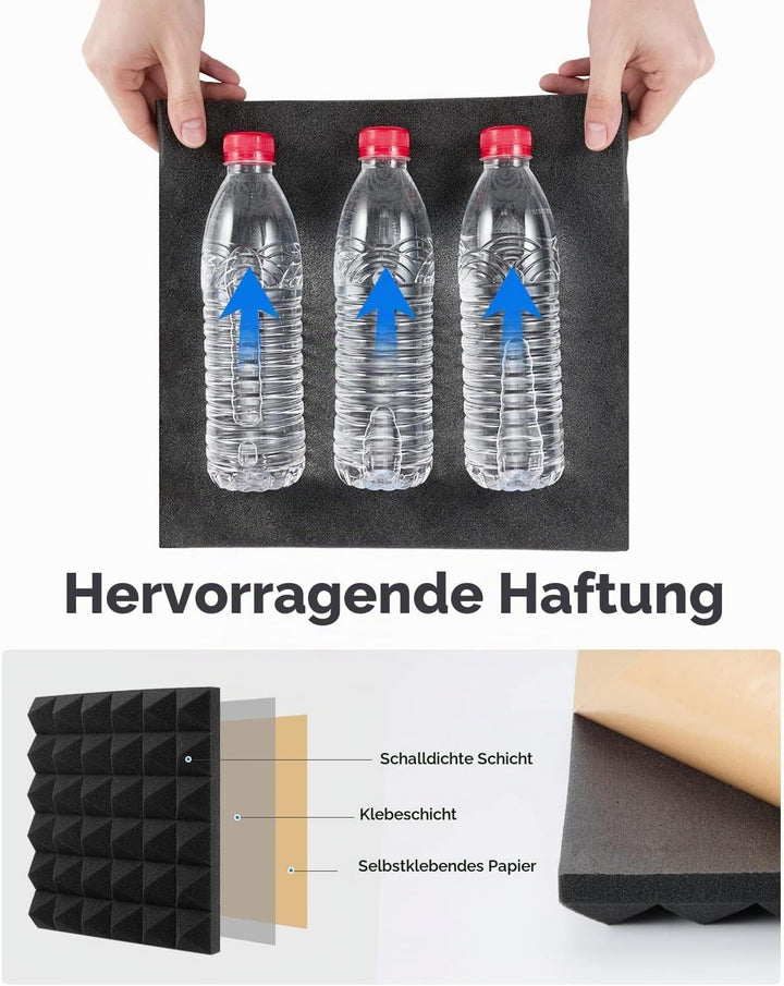 Akustikschaumstoff Selbstklebend 12 Stück Schalldämmung Hochdichte Schallabsorber Wand Reduzieren Ha