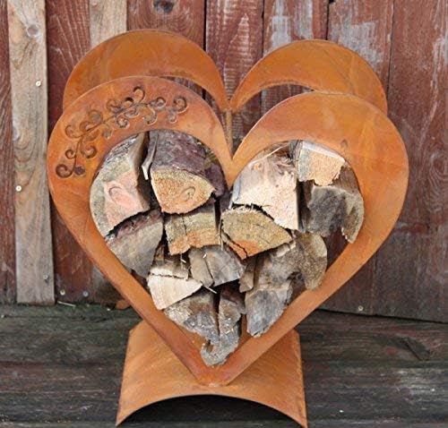 Rostikal Herz Holzregal Metall 50 x 30 cm Kaminholzregal Rost Deko Valentinstag 54 x 50 cm, 54 x 50