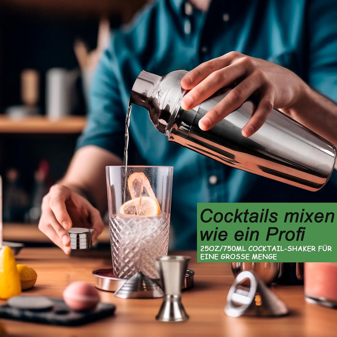 Cocktail Shaker Set Barkeeper Set mit Ständer, Edelstahl Drink Mixer Set mit allem wichtigen Zubehör