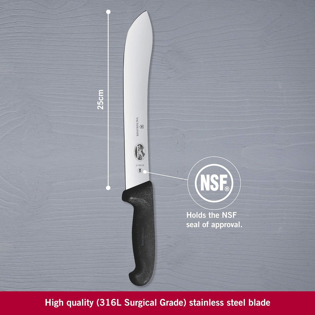 Victorinox, coltello da macellaio Fibrox, nero, lunghezza: 25 cm, 5.7403.25 25 cm Schwarz, 25 cm Sch