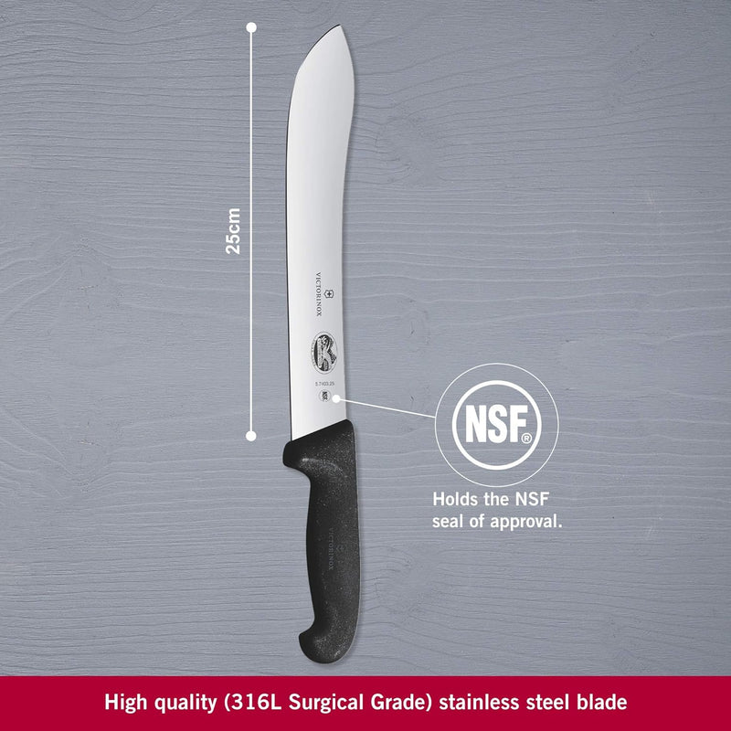 Victorinox, coltello da macellaio Fibrox, nero, lunghezza: 25 cm, 5.7403.25 25 cm Schwarz, 25 cm Sch