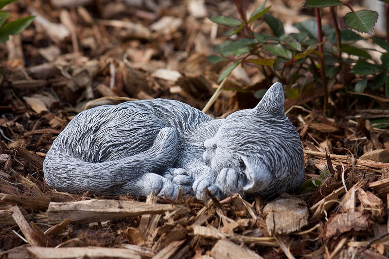 Steinfigur kleine Katze Tinka eingerollt (8x17x14 cm), Frost- und wetterfest bis -30°C, massiver Ste