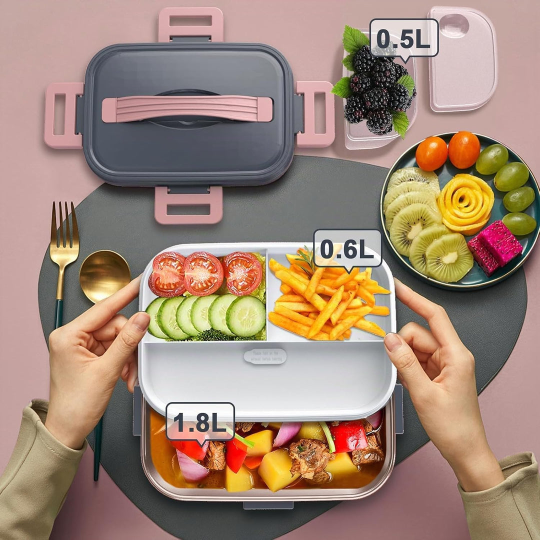 Elektrische Lunchbox 100W, 3-in-1 tragbare beheizte Lunchbox, Herausnehmbare Edelstahl-Brotdose, 12V
