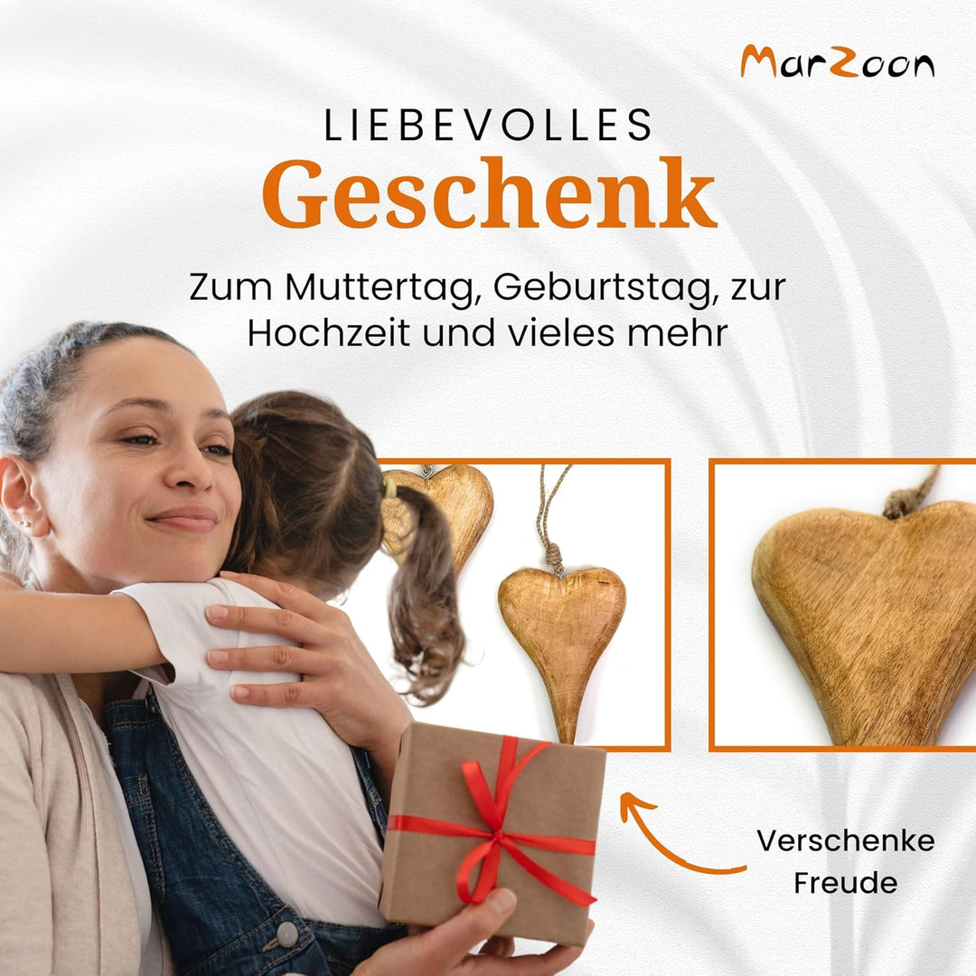 2X Holz Anhänger Herz je 15 x 10 cm - Massiv Holzherzen zum Hängen - Holz-Deko für Fenster - Vintage