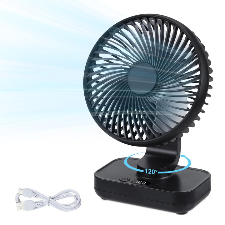 USB Tischventilator Oszillierend, Mini Ventilator Sehr Leise mit 4000mAh Batterie, Persönlicher Tisc