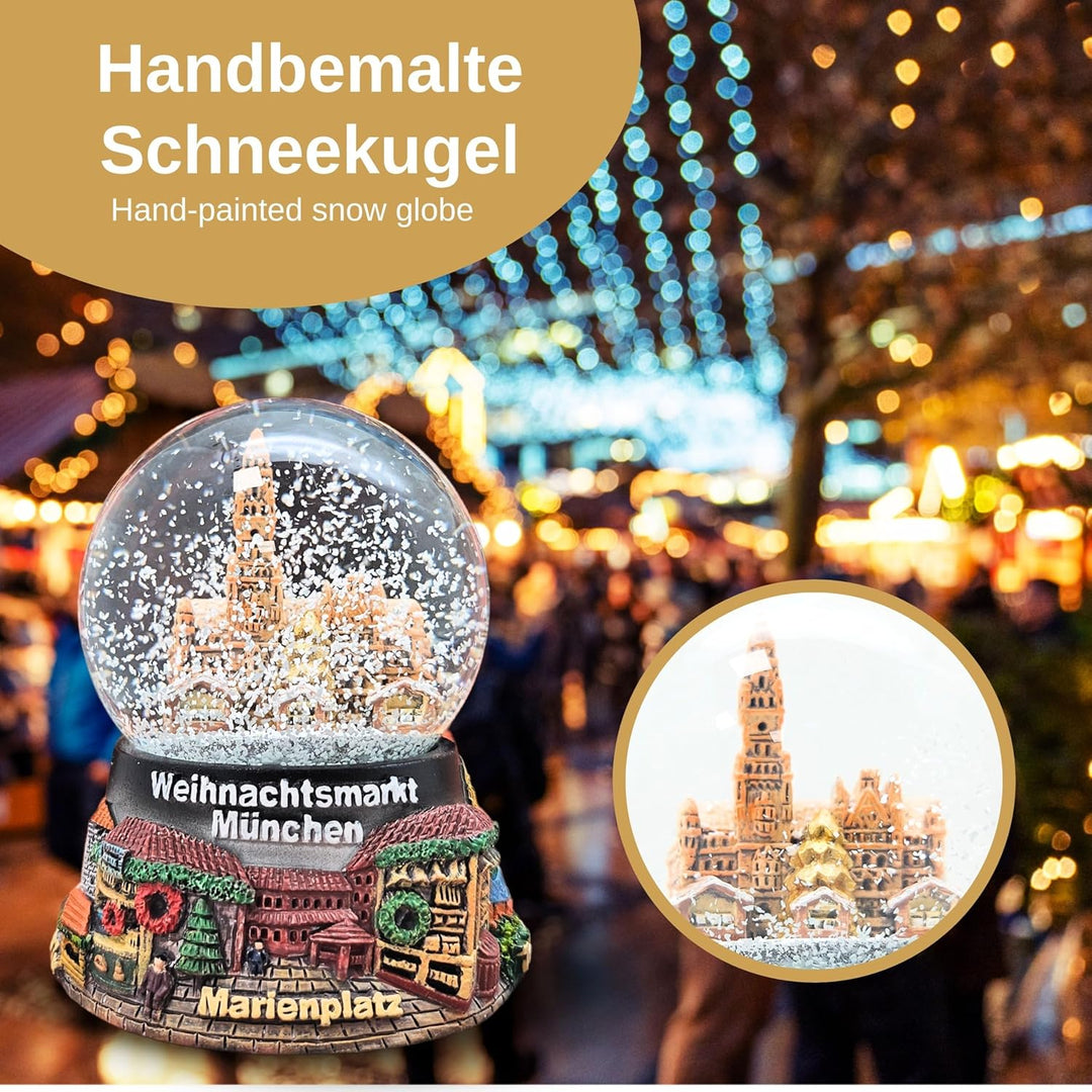 2er Set süsse Souvenir-Schneekugeln Weihnachtsmarkt München in 2 Grössen | Christkindlmarkt | Durchm