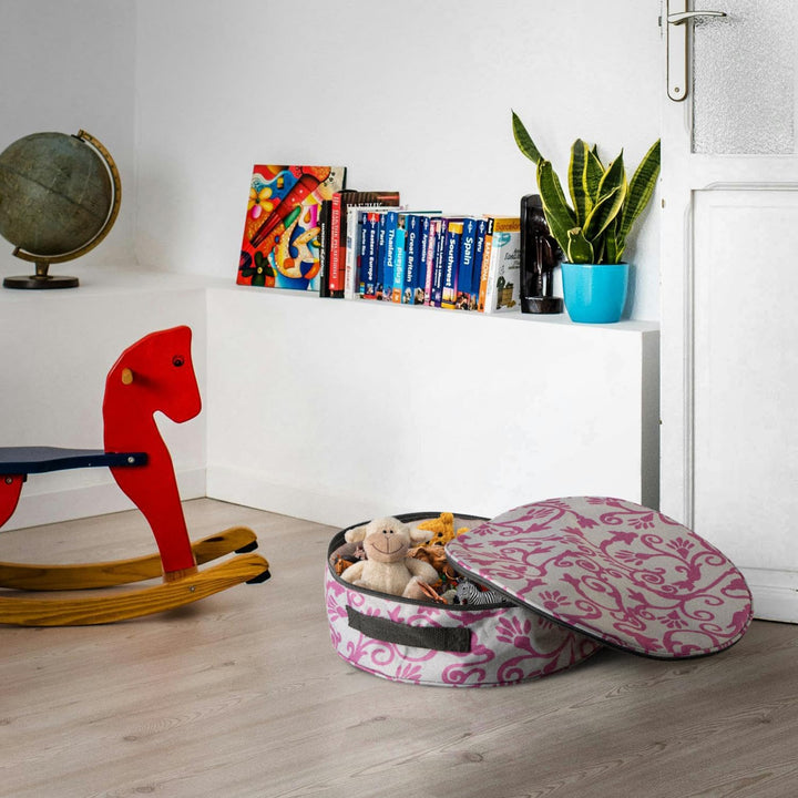 com-four® 3x Aufbewahrungstasche für Kränze, Girlanden, Näh- und Spielzeug - grosse runde Stoff-Box