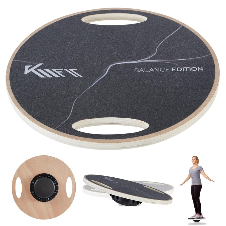 KM-Fit Balance Board rund | Therapie-Kreisel aus Holz | Gleichgewichtstrainer mit Handgriffen | Indo