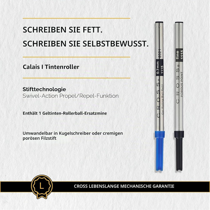 Cross Calais Rollerball (Matt schwarze Kappe, Schreibfarbe: schwarz, inkl. Geschenkbox) Mattgrau Mat