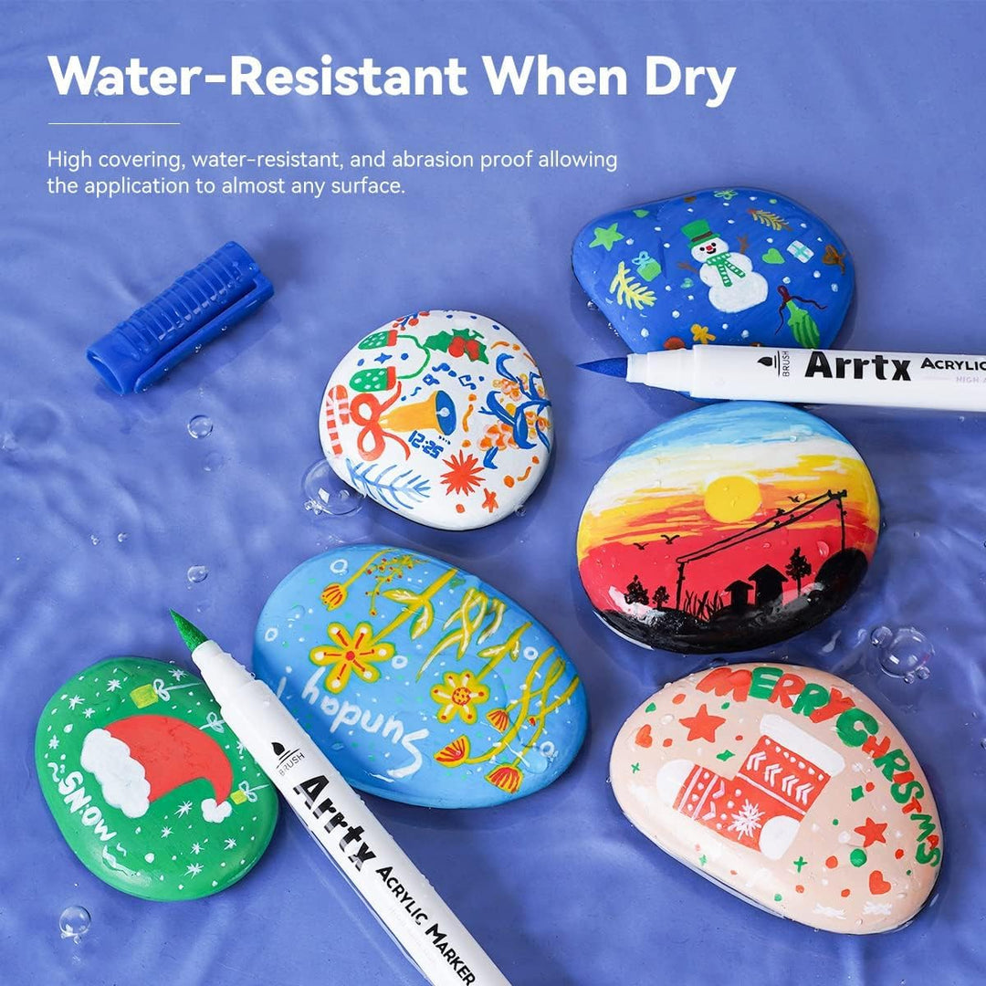 Arrtx Acrylstifte für Steine Bemalen, 30 Farben Wasserfeste Acrylstifte Marker Pinselspitze, Schnell