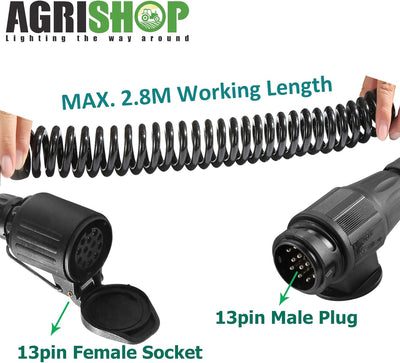AgriShop Anhänger Verlängerungskabel Adapter13-Polig Auf 13 Polig,2.8M Spiralkabel Anhänger 13 polig