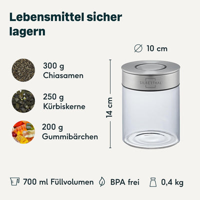 SILBERTHAL Vorratsdosen Glas mit Deckel Set 700 ml - Vorratsgläser für luftdichte & auslaufsichere A