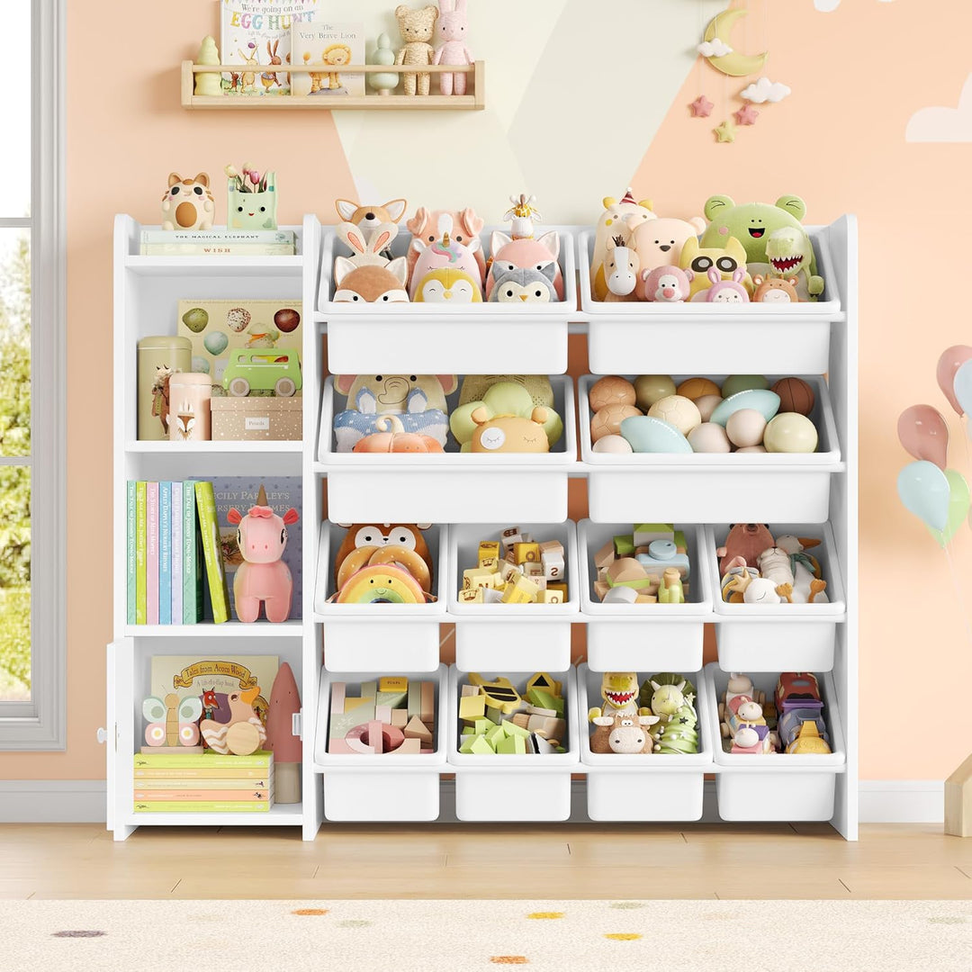 FOREHILL Kinderregal mit 12 Boxen Kinderschrank Holz Bücherregal für Kinder Aufbewahrungsbox Kinderz