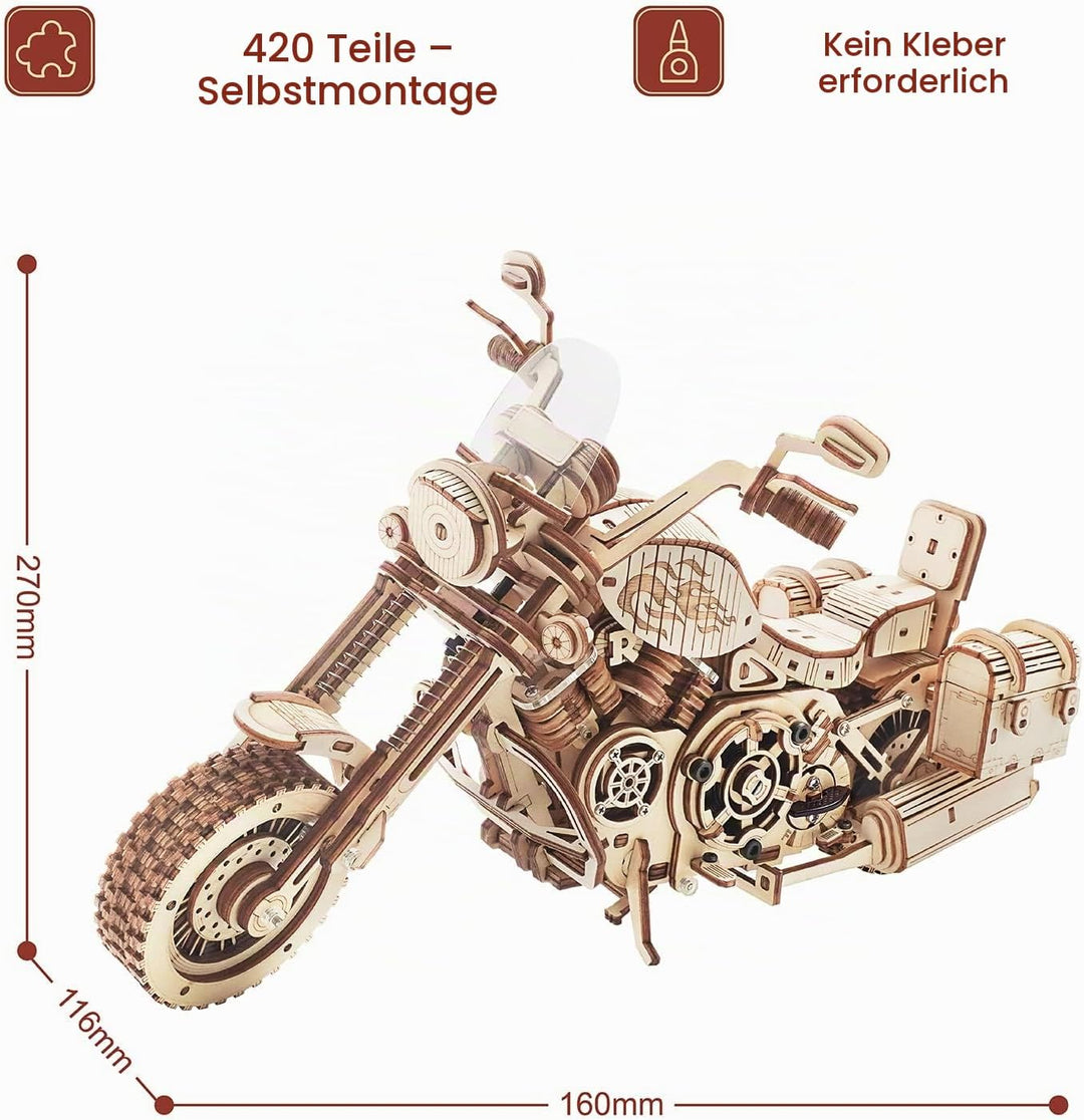 ROBOTIME 3D Motorrad Puzzle, Holz Modellbautze für Erwachsene, DIY Bewegliches Fahrrad Fahrzeugmodel