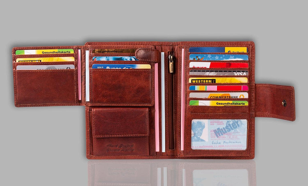 MATADOR Damen Echt Leder Brieftasche Geldbörse Damen TüV Geprüfter RFID Travel Organizer Blumen Vint